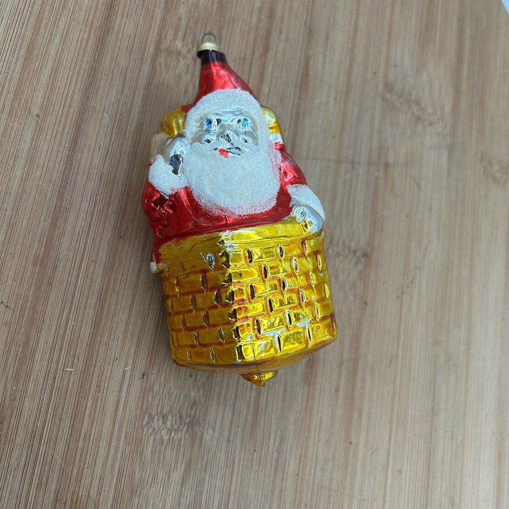 Vintage Hand Blown Glass Santa‎ in Chimney Christmas Ornament West Germany 4.5"